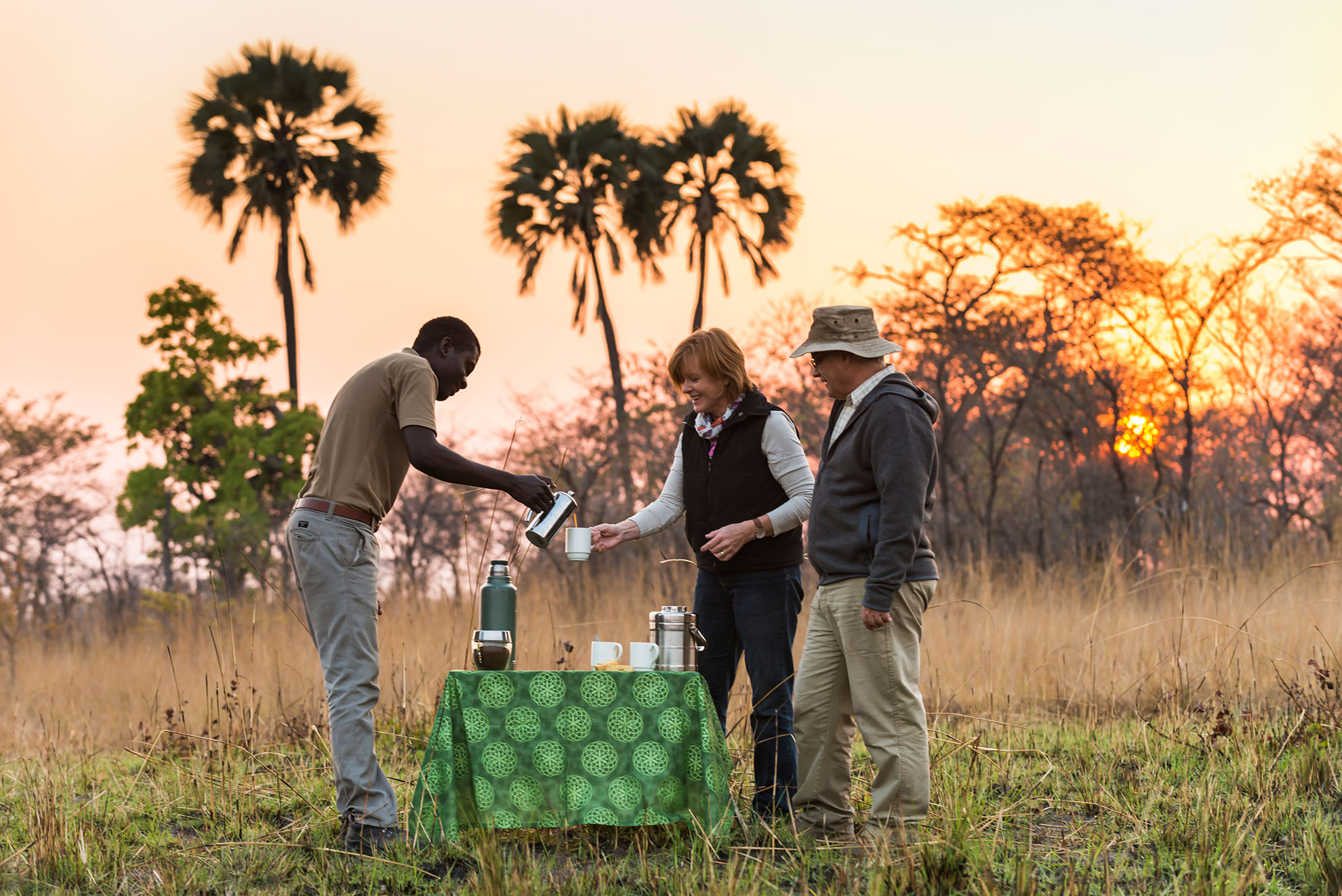 Sundowners at sunset in the Kafue National Park