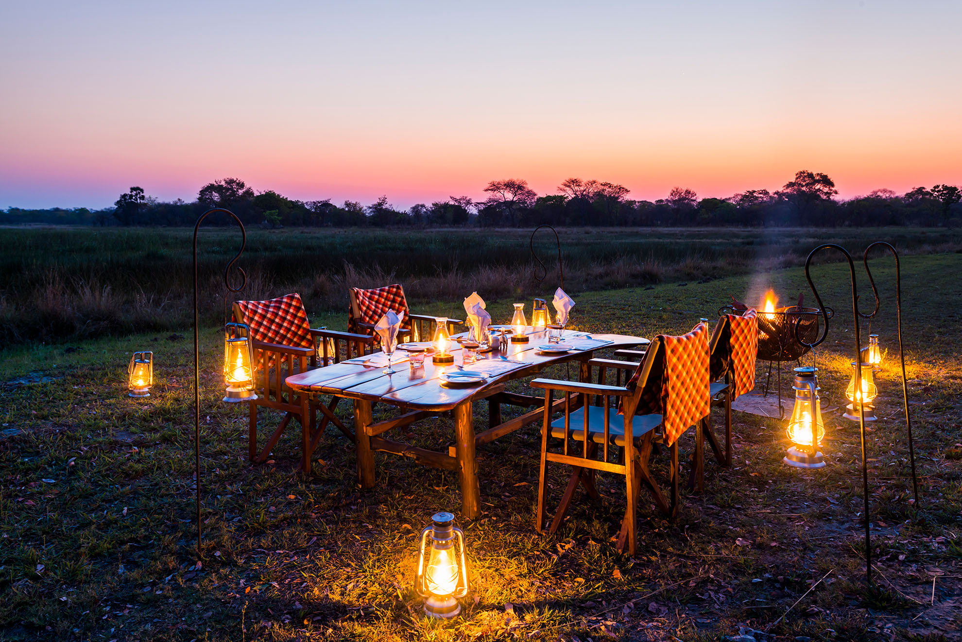 sunset Dinner on the plains in the Southern Kafue
