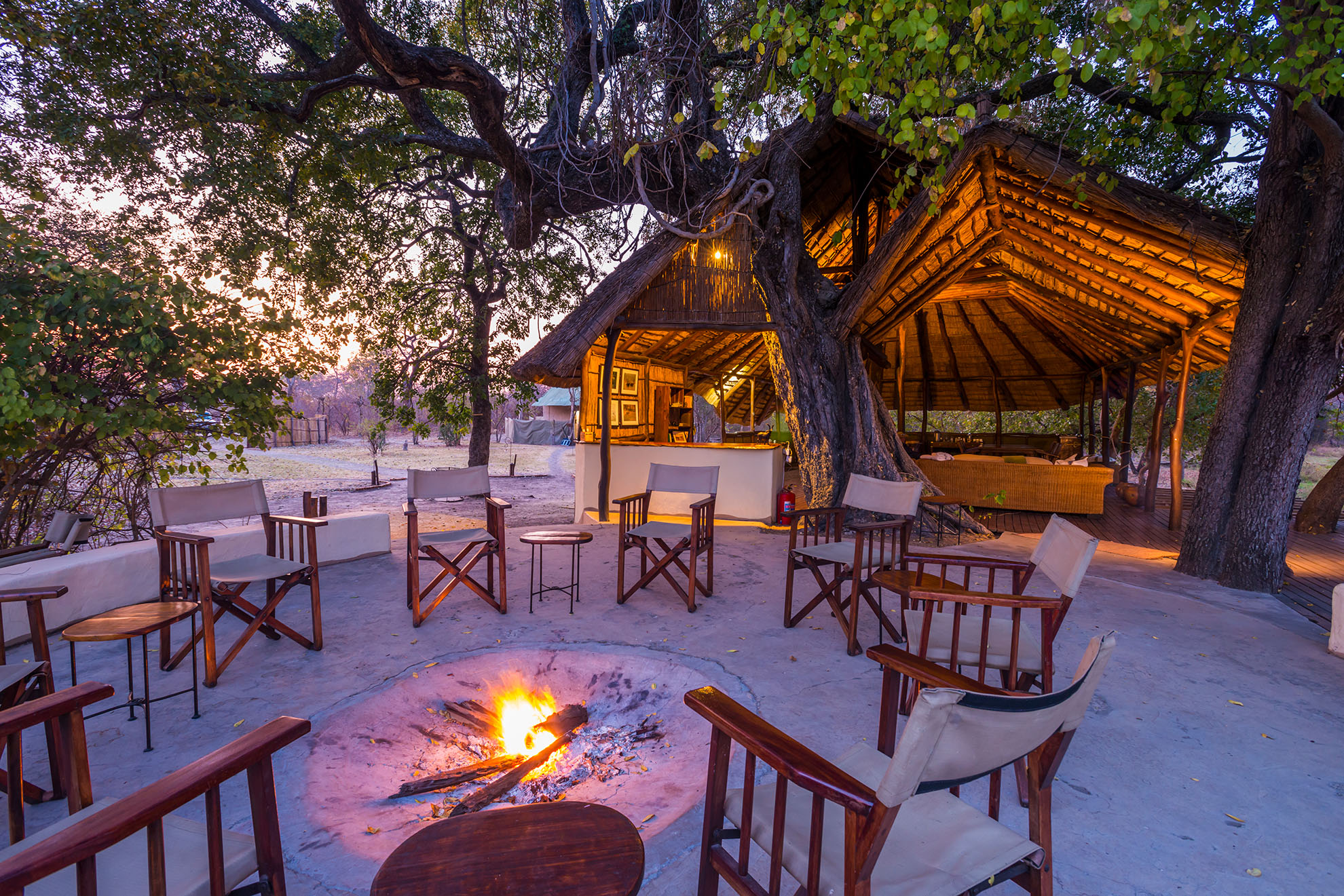 firepit at a safari lodge in the kafue national park